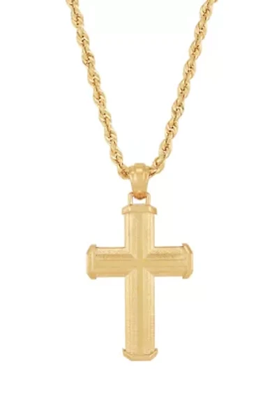 Beveled Step Cross Pendant with 20" Rope Chain in 10K Yellow Gold