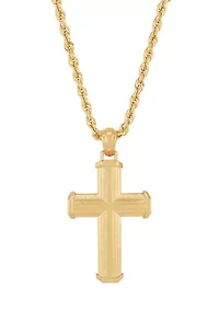 Beveled Step Cross Pendant with 20" Rope Chain in 10K Yellow Gold
