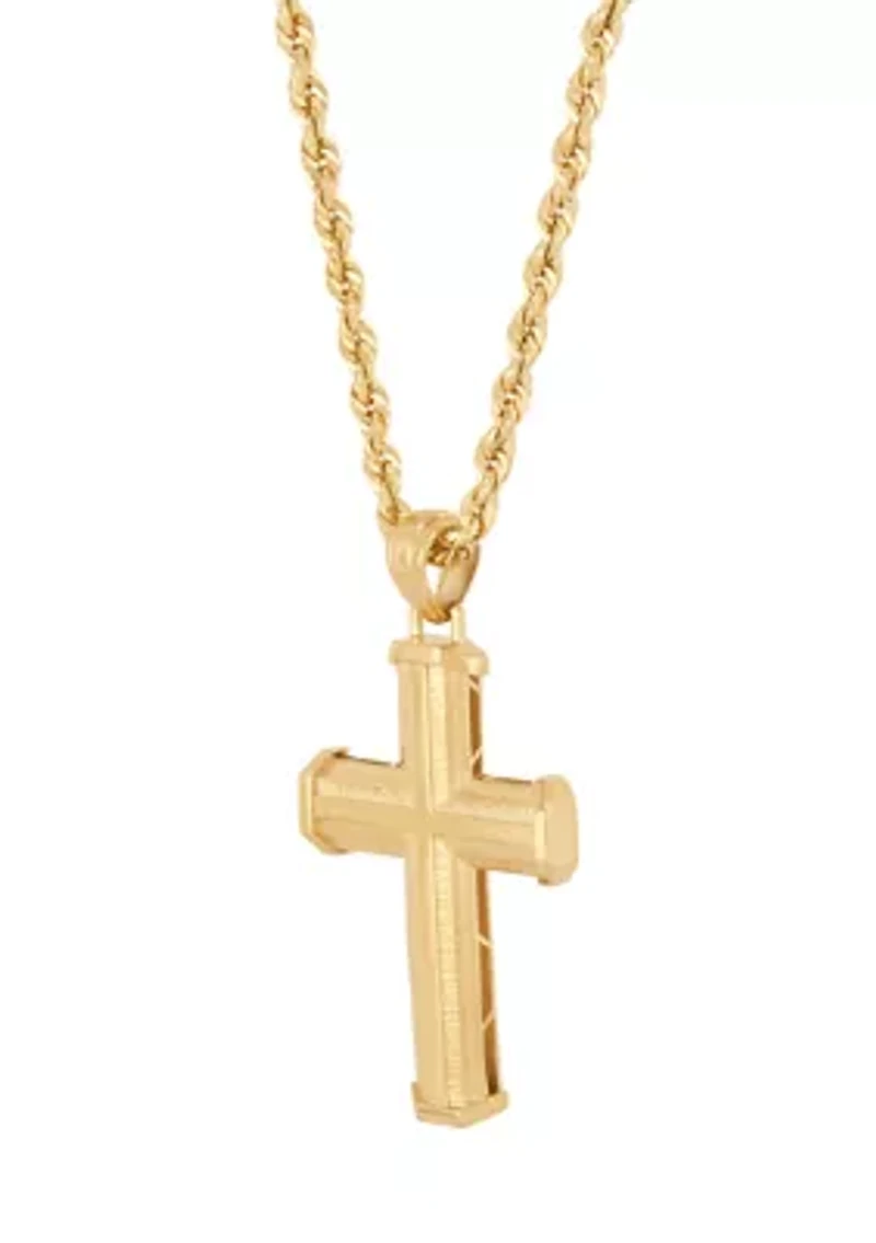 Beveled Step Cross Pendant with 20" Rope Chain in 10K Yellow Gold