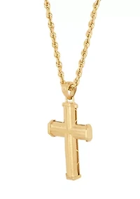 Beveled Step Cross Pendant with 20" Rope Chain in 10K Yellow Gold