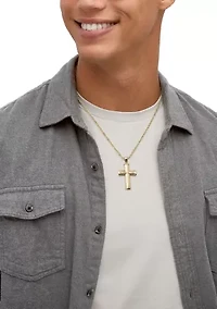 Beveled Step Cross Pendant with 20" Rope Chain in 10K Yellow Gold