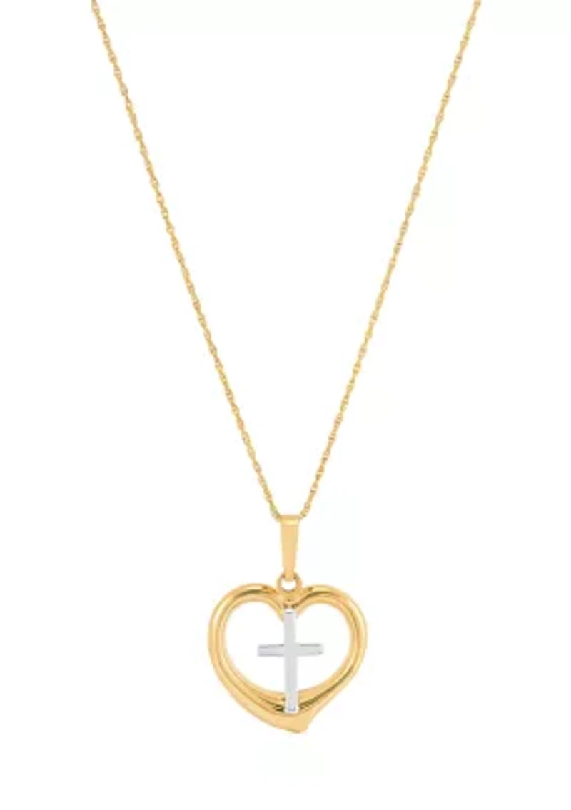 Cross in Heart Pendant Necklace with 18" Rope Chain in 10K Yellow Gold