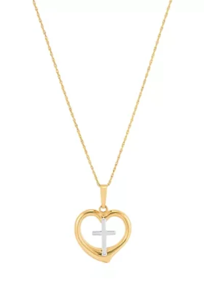 Cross in Heart Pendant Necklace with 18" Rope Chain in 10K Yellow Gold