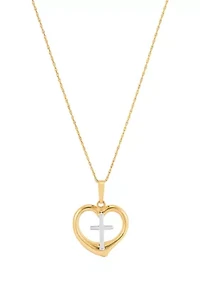 Cross in Heart Pendant Necklace with 18" Rope Chain in 10K Yellow Gold