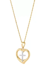 Cross in Heart Pendant Necklace with 18" Rope Chain in 10K Yellow Gold