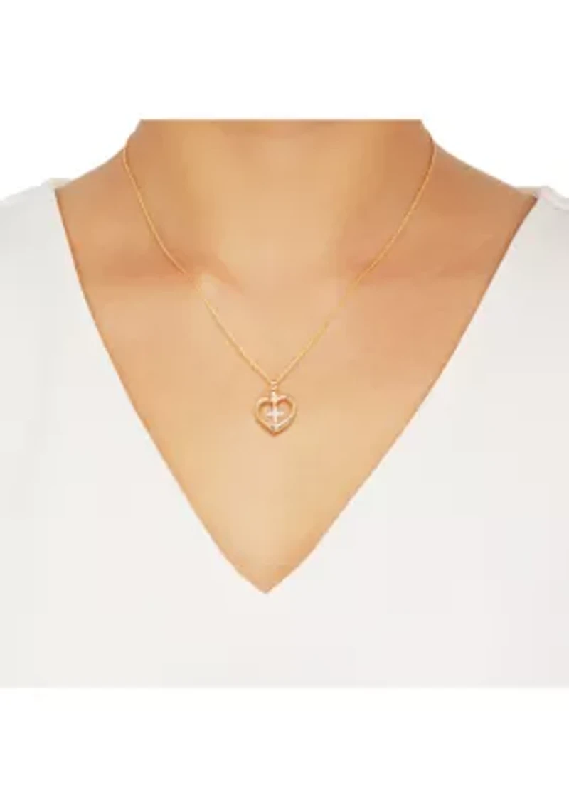Cross in Heart Pendant Necklace with 18" Rope Chain in 10K Yellow Gold