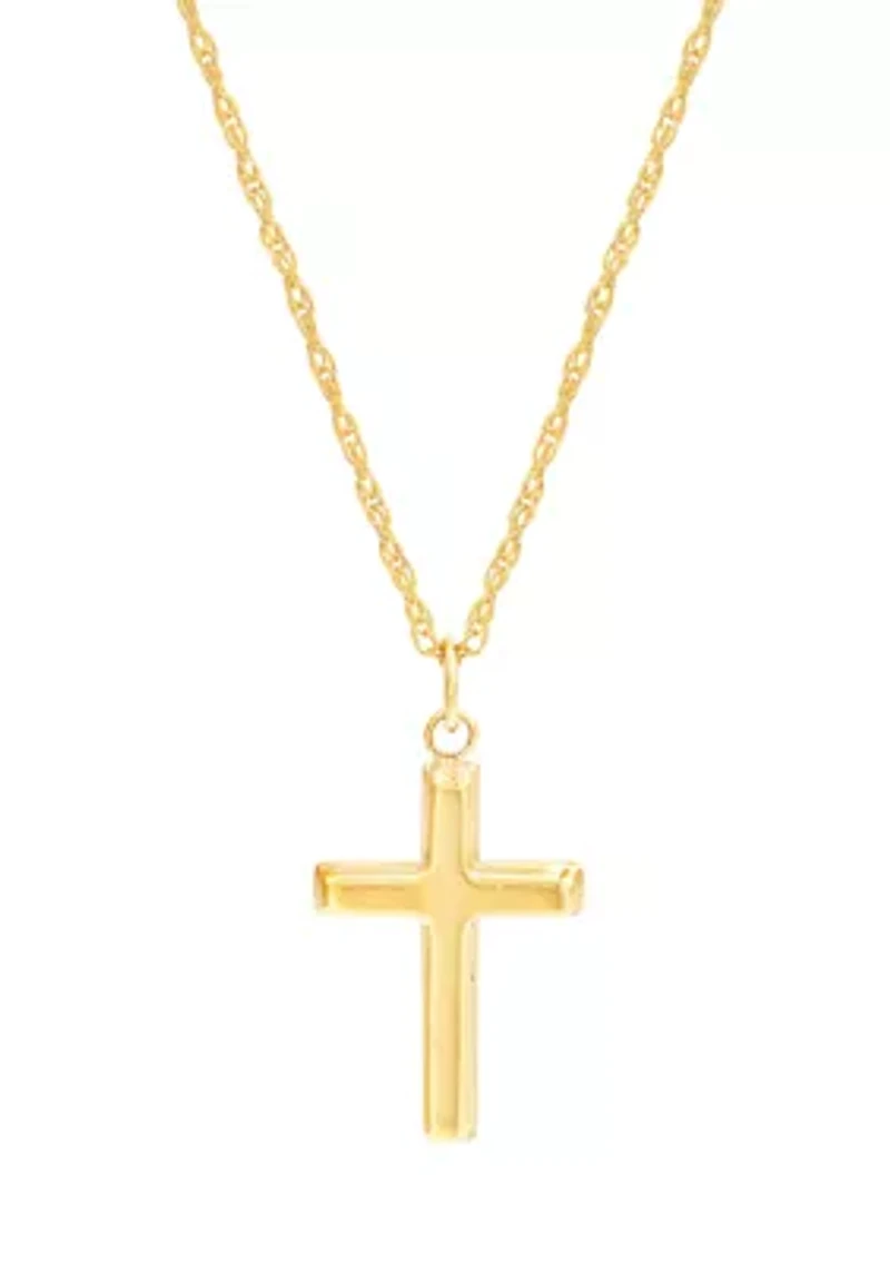 Small Cross Pendant Necklace with 18" Rope Chain in 10K Yellow Gold