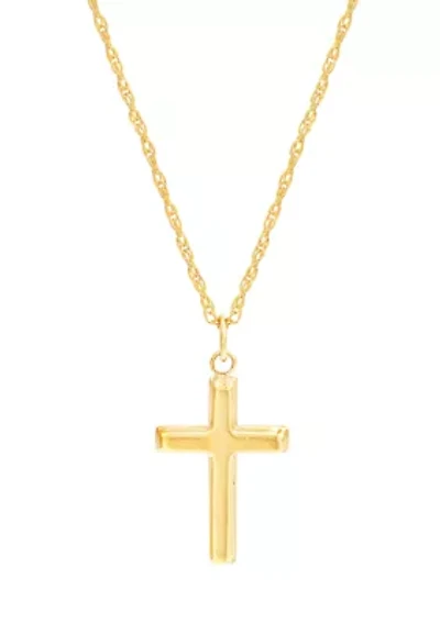 Small Cross Pendant Necklace with 18" Rope Chain in 10K Yellow Gold