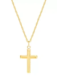 Small Cross Pendant Necklace with 18" Rope Chain in 10K Yellow Gold