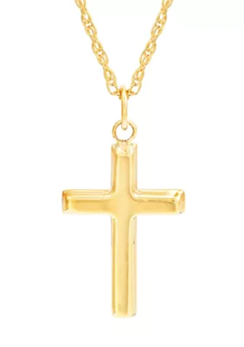 Small Cross Pendant Necklace with 18" Rope Chain in 10K Yellow Gold