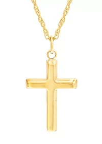 Small Cross Pendant Necklace with 18" Rope Chain in 10K Yellow Gold
