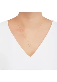 Small Cross Pendant Necklace with 18" Rope Chain in 10K Yellow Gold