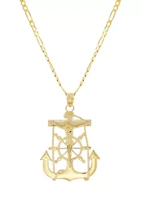 Crucifix Anchor Pendant with 20" Figaro Chain in 10K Yellow Gold