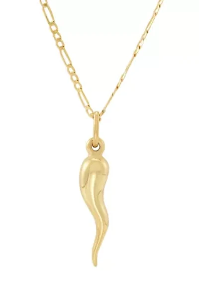 Italian Horn Pendant with 20" Figaro Chain in 10K Yellow Gold