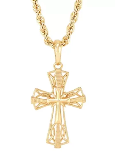 Cross Pendant with 20" Rope Chain in 10K Yellow Gold