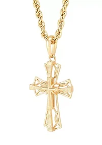 Cross Pendant with 20" Rope Chain in 10K Yellow Gold