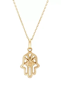 10K Yellow Gold Hamsa with Evil Eye Pendant Necklace