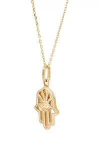 10K Yellow Gold Hamsa with Evil Eye Pendant Necklace