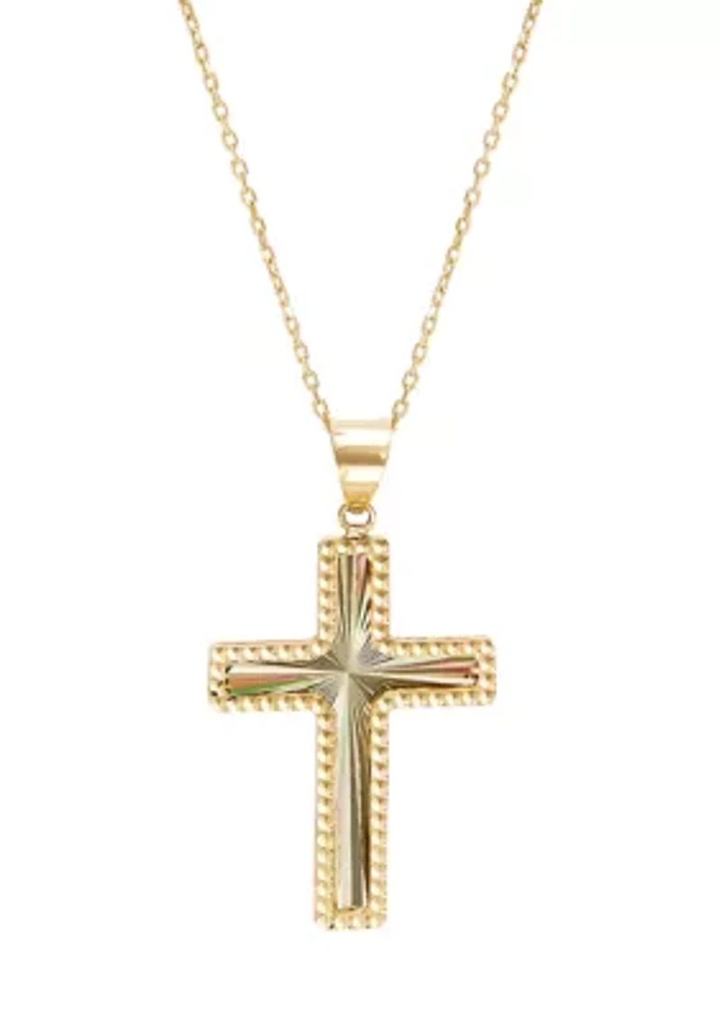 Sunburst Bead Cross Pendant with 18" Cable Chain in 10K Yellow Gold