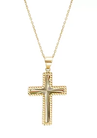Sunburst Bead Cross Pendant with 18" Cable Chain in 10K Yellow Gold
