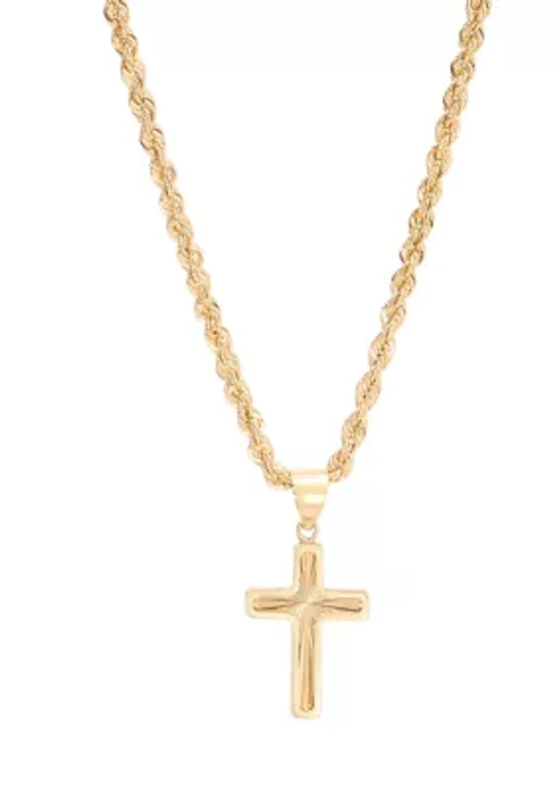 Sunburst Cross Pendant with 20" Glitter Chain in 10K Yellow Gold