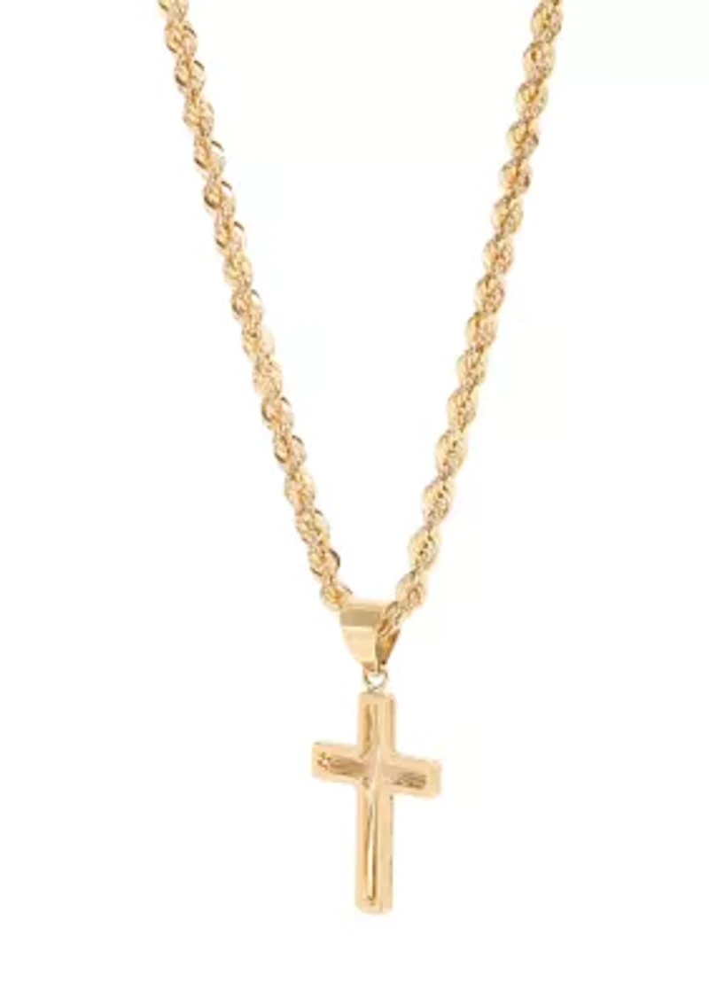 Sunburst Cross Pendant with 20" Glitter Chain in 10K Yellow Gold