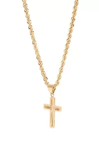 Sunburst Cross Pendant with 20" Glitter Chain in 10K Yellow Gold