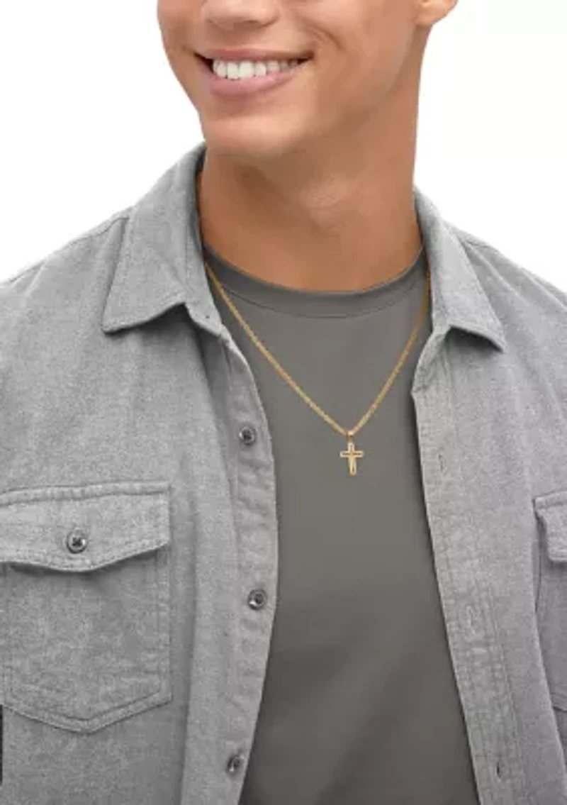 Sunburst Cross Pendant with 20" Glitter Chain in 10K Yellow Gold