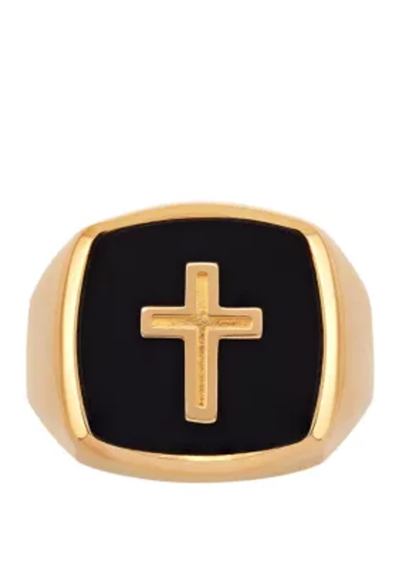 Cross Onyx Ring in 10k Yellow Gold