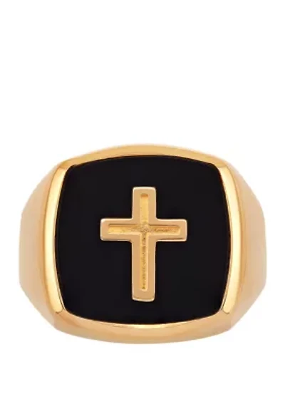 Cross Onyx Ring in 10k Yellow Gold