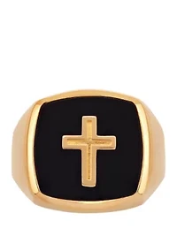 Cross Onyx Ring in 10k Yellow Gold