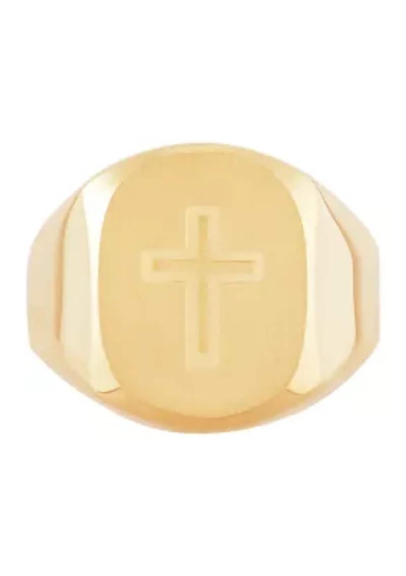 Men's Cross Wide Band Ring in 10K Yellow Gold