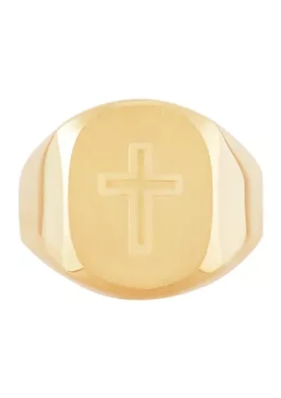 Men's Cross Wide Band Ring in 10K Yellow Gold