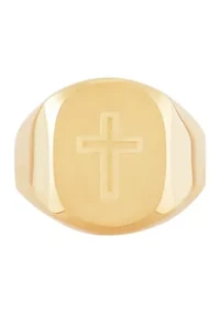 Men's Cross Wide Band Ring in 10K Yellow Gold