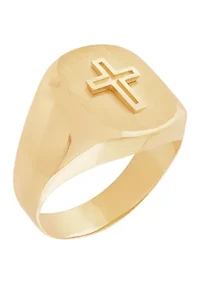 Men's Cross Wide Band Ring in 10K Yellow Gold