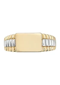 Rectangle Signet Ring in 10K Two Tone Gold