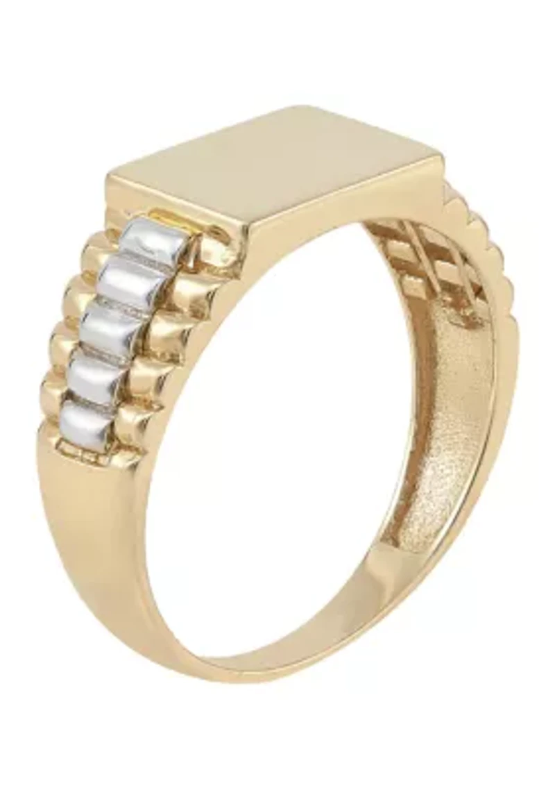 Rectangle Signet Ring in 10K Two Tone Gold