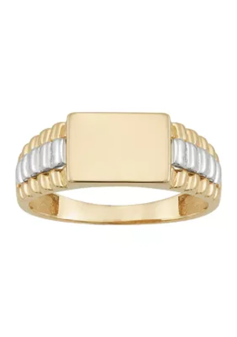 Rectangle Signet Ring in 10K Two Tone Gold