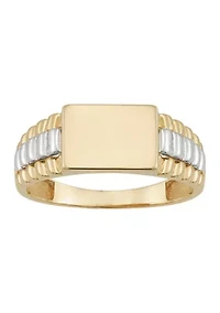 Rectangle Signet Ring in 10K Two Tone Gold