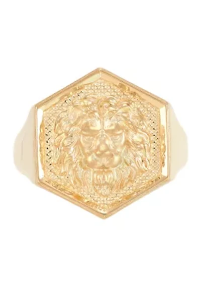 Lion Head Sigent Ring in 10K Yellow Gold