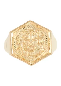 Lion Head Sigent Ring in 10K Yellow Gold