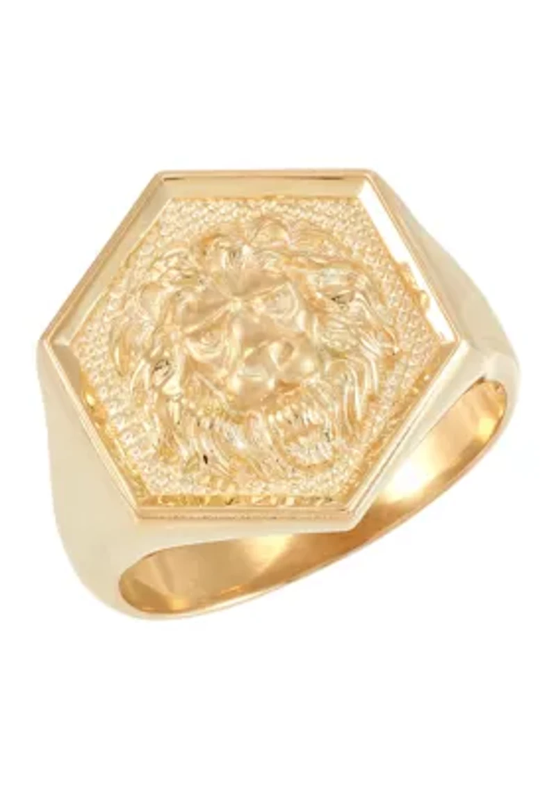 Lion Head Sigent Ring in 10K Yellow Gold