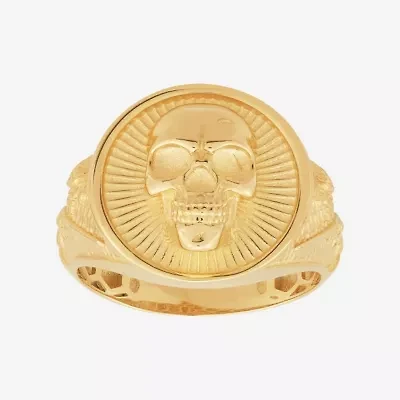 14K Yellow Gold Gents Skull Head Ring