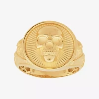 14K Yellow Gold Gents Skull Head Ring