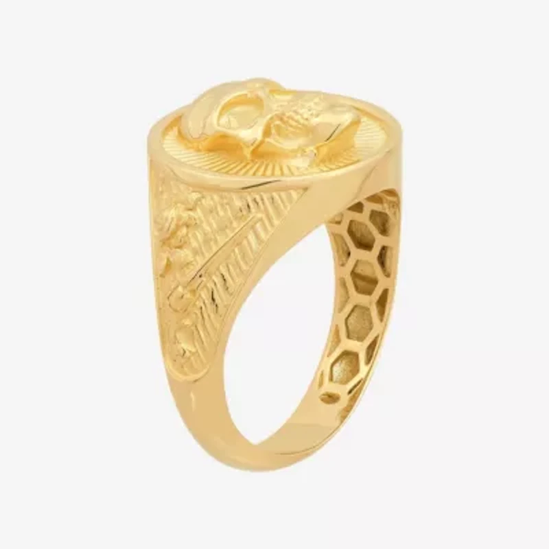 14K Yellow Gold Gents Skull Head Ring
