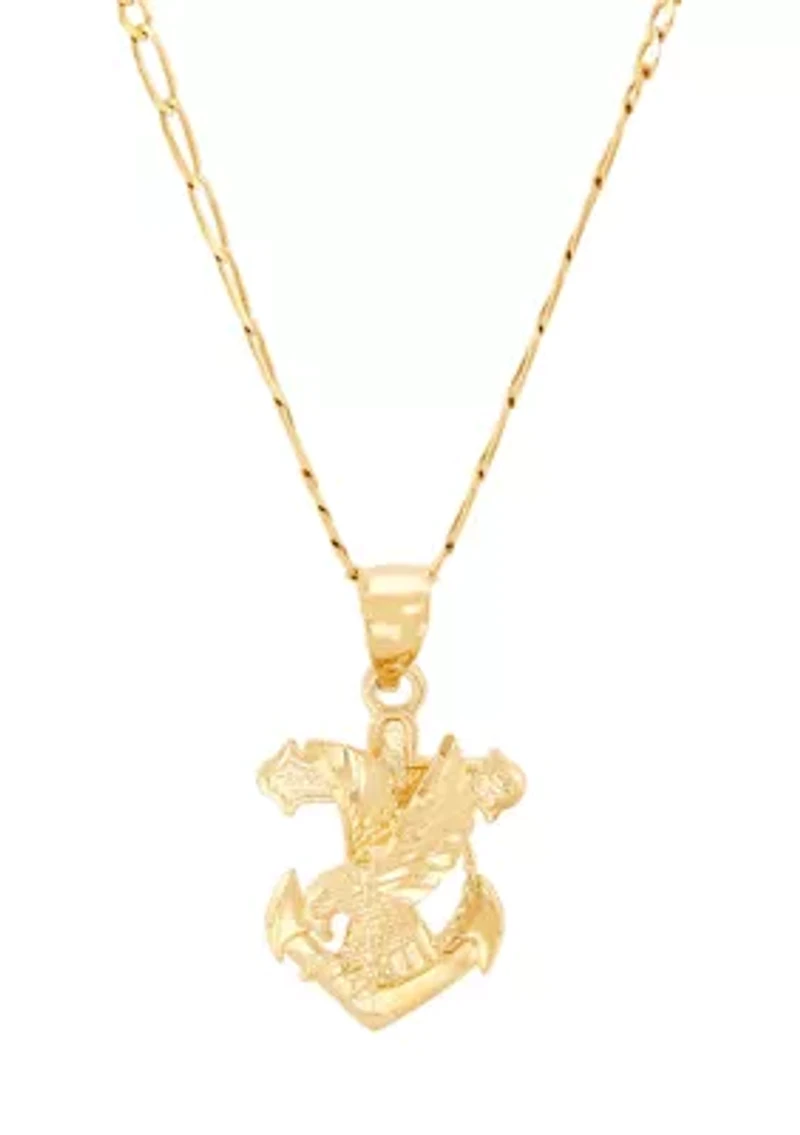 Anchor with Eagle Pendant with 20" Curb Chain in 10K Yellow Gold