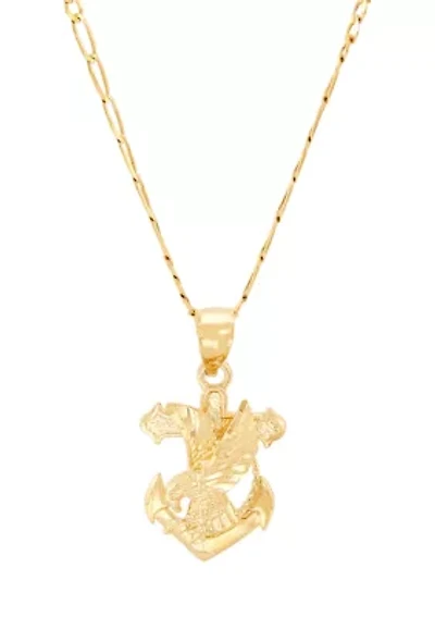 Anchor with Eagle Pendant with 20" Curb Chain in 10K Yellow Gold
