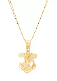 Anchor with Eagle Pendant with 20" Curb Chain in 10K Yellow Gold