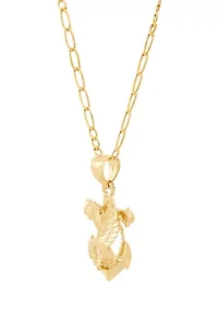 Anchor with Eagle Pendant with 20" Curb Chain in 10K Yellow Gold