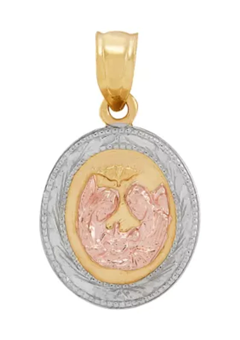 Oval Mi Bautizo (My Baptism) Pendant in 10K Yellow and Rose Gold